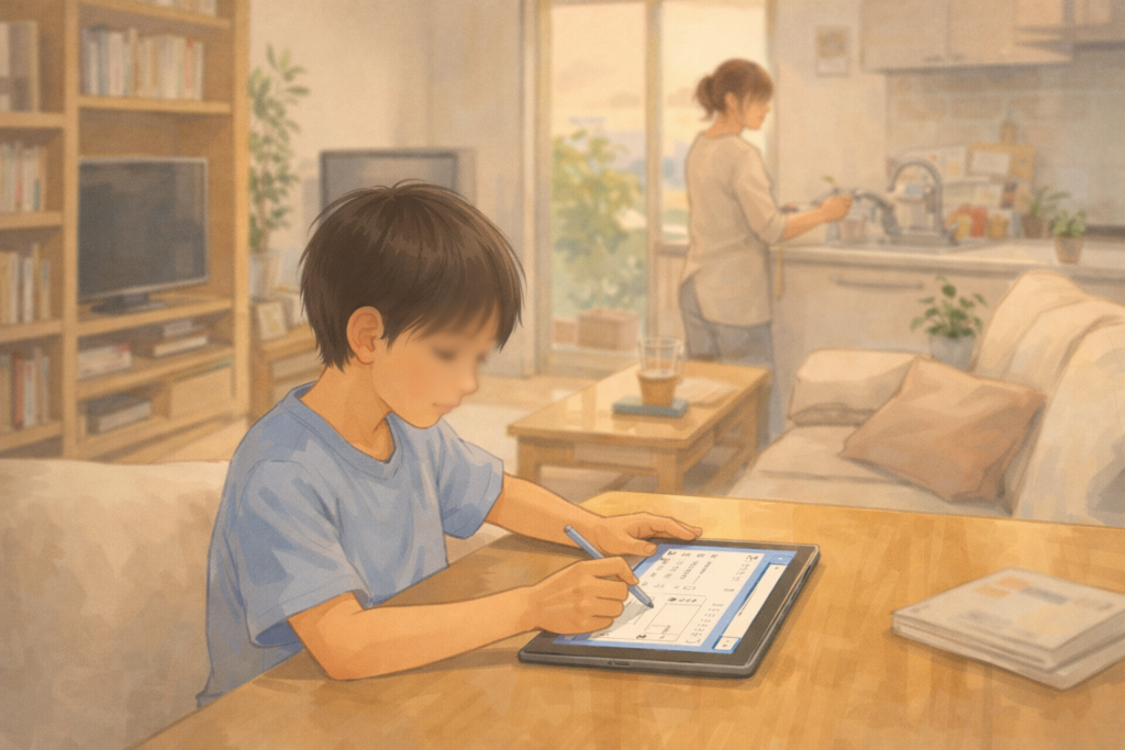 家庭学習教材天神で子どもが1人で学習するイメージ