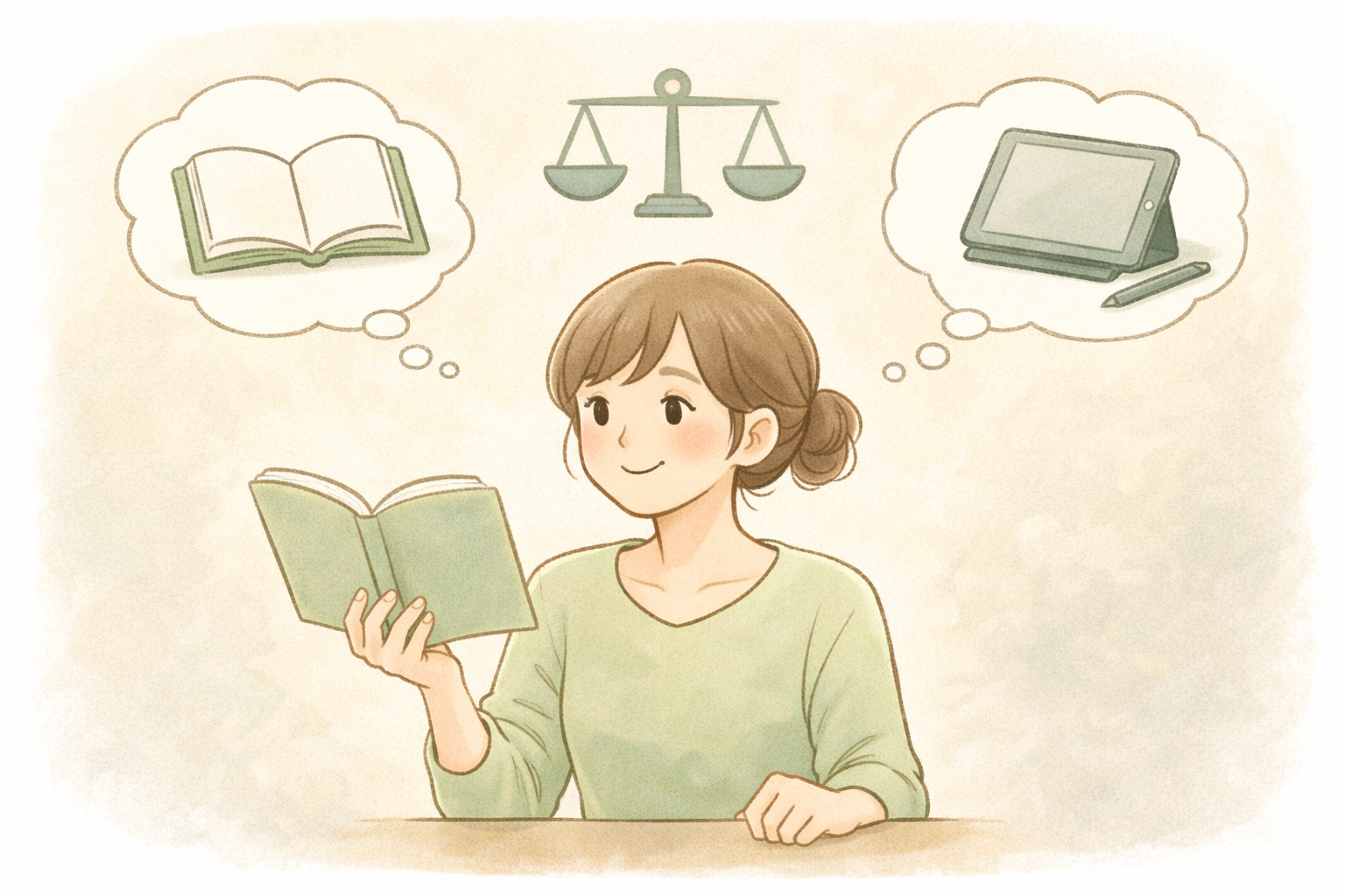 天神とスマイルゼミを比較して学習教材を選ぶママのイメージ