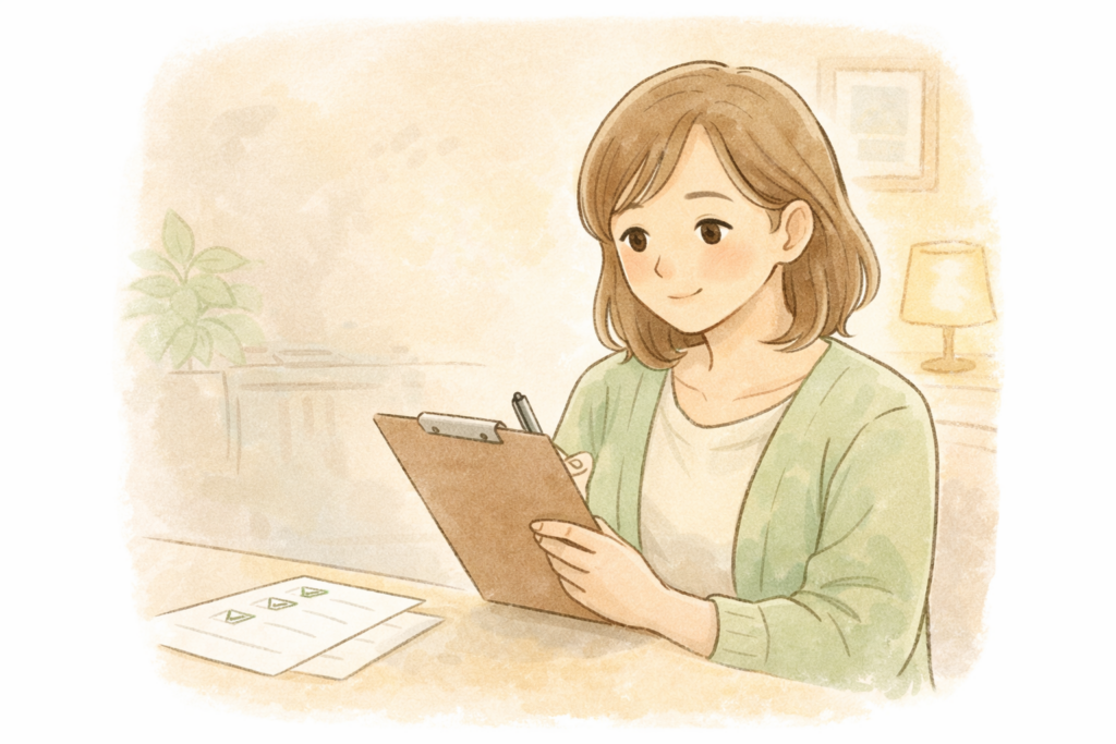 天神が合うかどうかを冷静に確認するママのイメージ