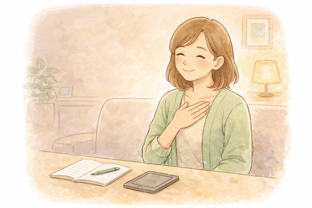 天神が家庭に合うかを確認して安心するママのイメージ