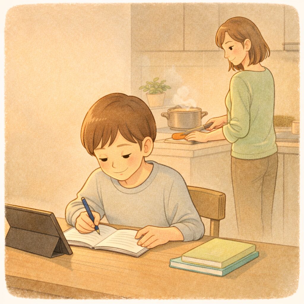 天神の家庭学習を子ども一人で進めている様子 忙しい家庭でも続けやすいイメージ