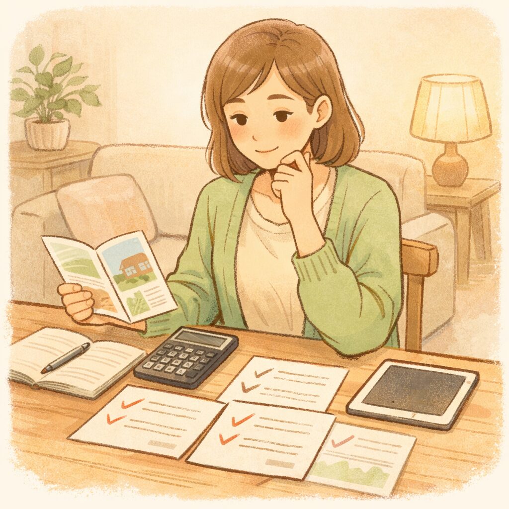 天神の料金や教材内容を資料で確認しながら比較検討しているママのイメージ