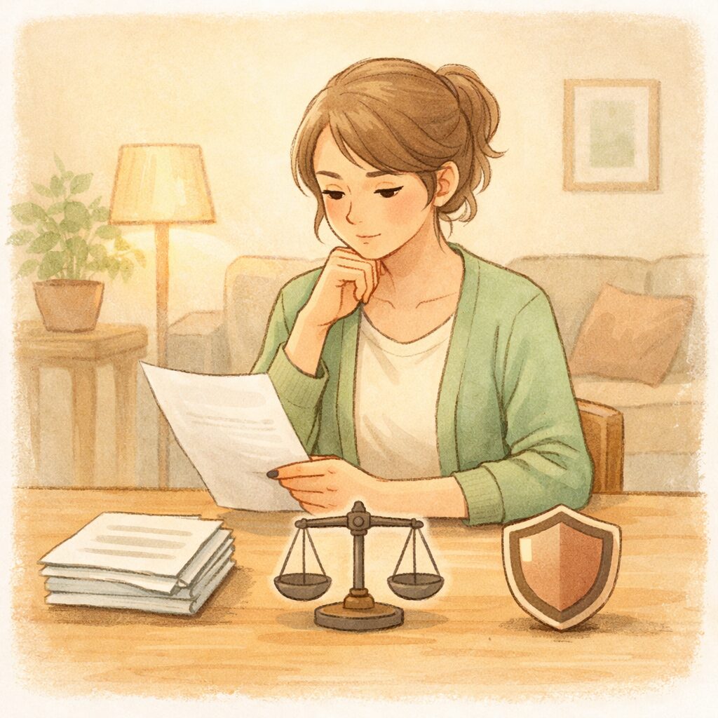 養育費を確実に受け取る方法を比較し、冷静に考えるシングルマザーのイメージ