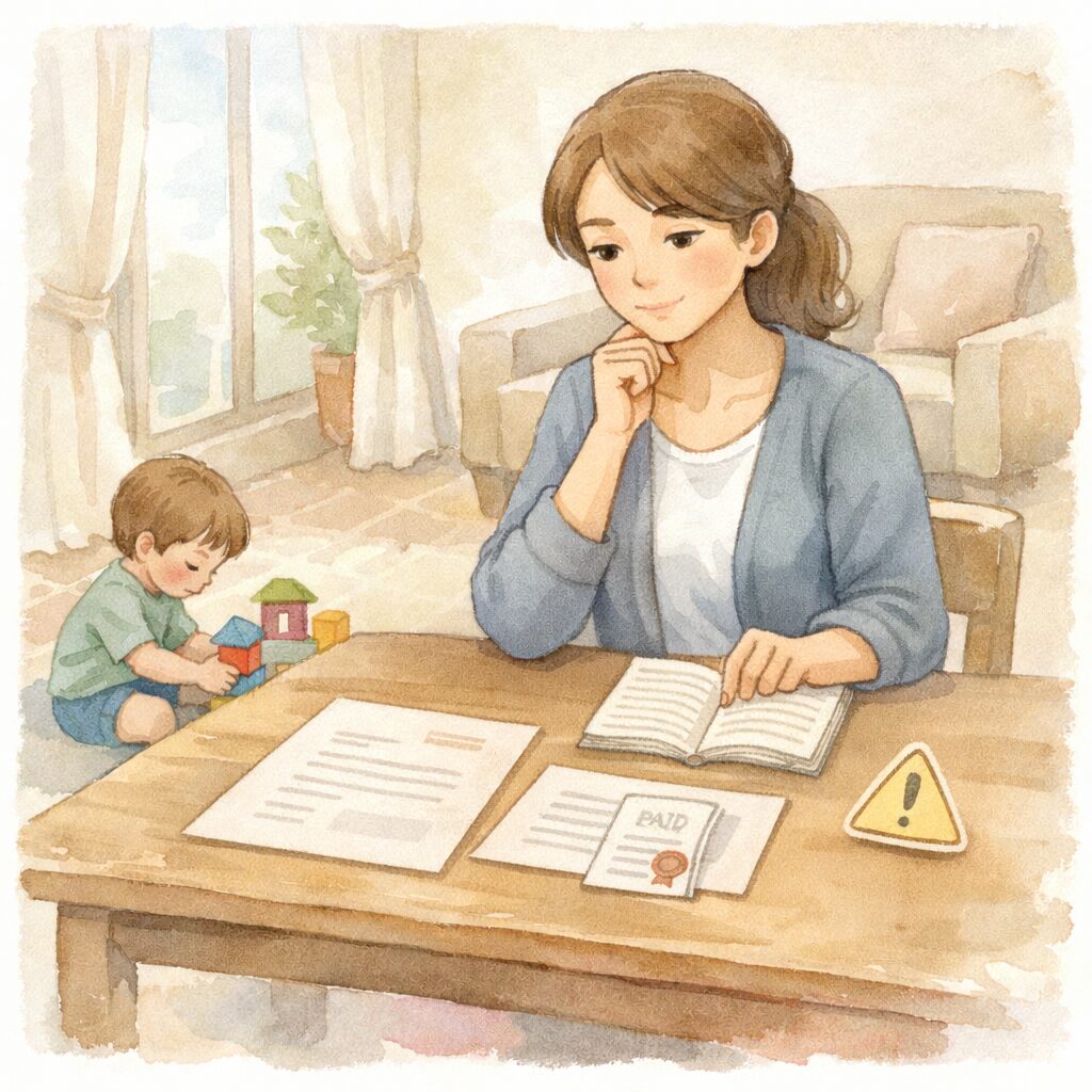 養育費未払いについて悩むシングルマザーのイラスト